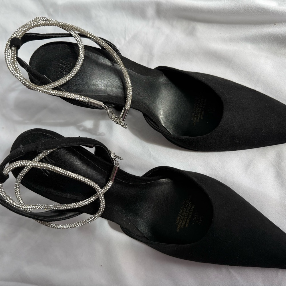 H&M Black Heels with Silver Rhinestone Straps